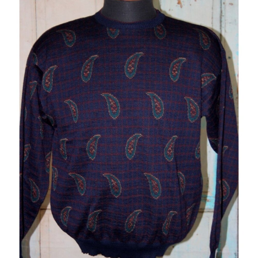 Vintage Tricots St Raphael Sweater Mens Sz XL Multicolor Crewneck Knit Paisley